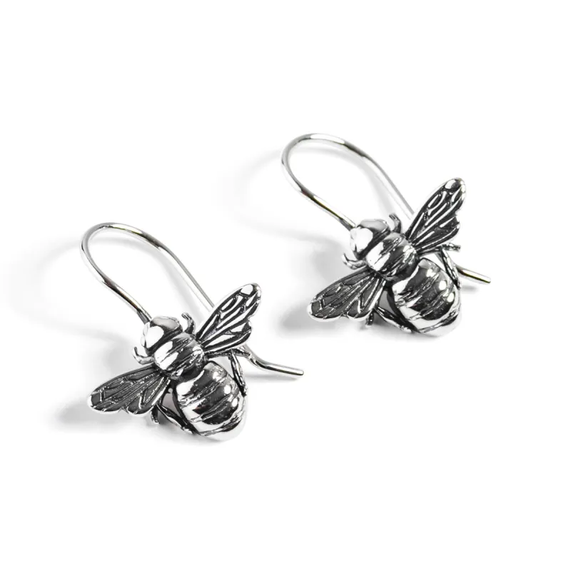 Cute Honey Bee Drop Earrings in Silver sold by Henryka