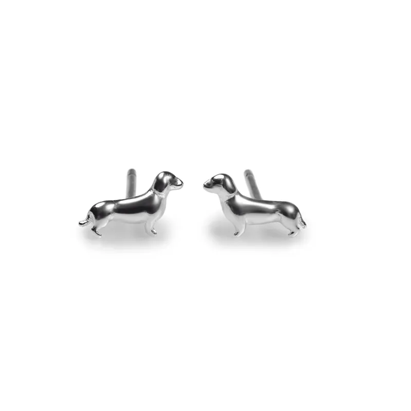 Miniature Dachshund Sausage Dog Stud Earrings in Silver sold by Henryka