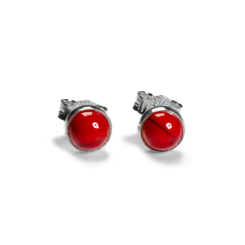 Circle Stud Earrings in Silver and Coral sold by Henryka