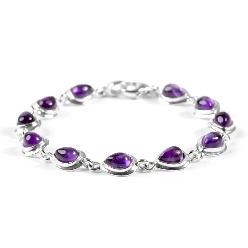 Classic Teardrop Link Bracelet in Silver and Amethyst sold by Henryka
