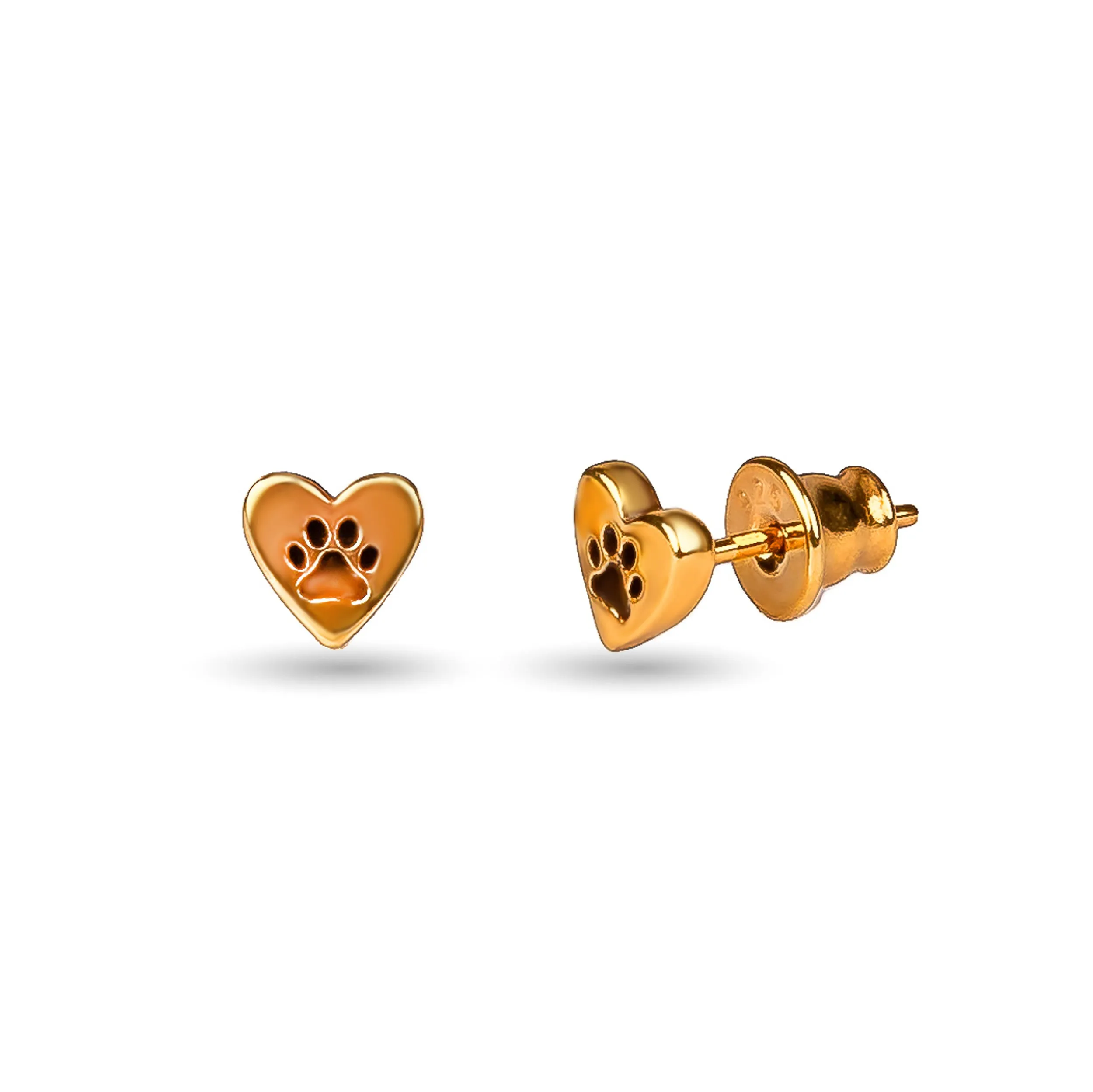 Heart Paw Print Stud Earrings in Silver with 24ct Gold sold by Henryka product image thumbnail 4