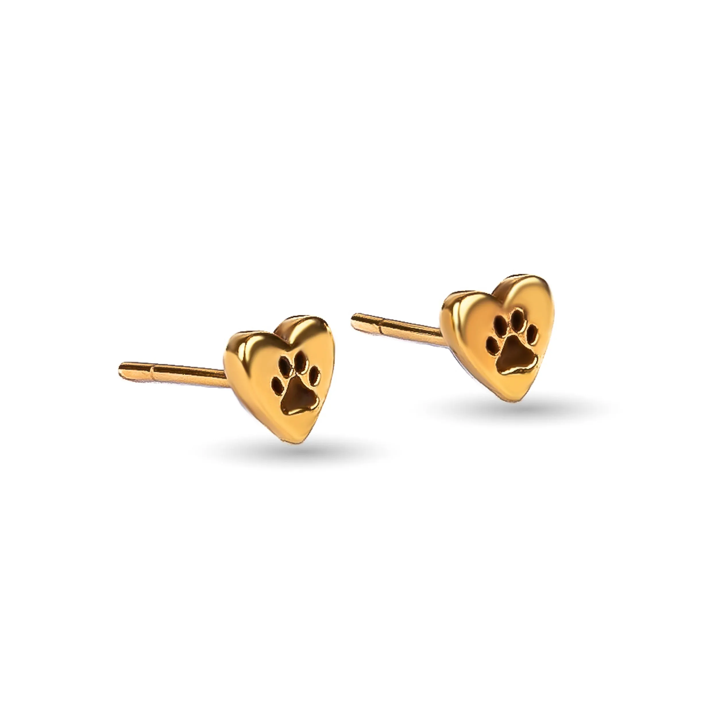 Heart Paw Print Stud Earrings in Silver with 24ct Gold sold by Henryka