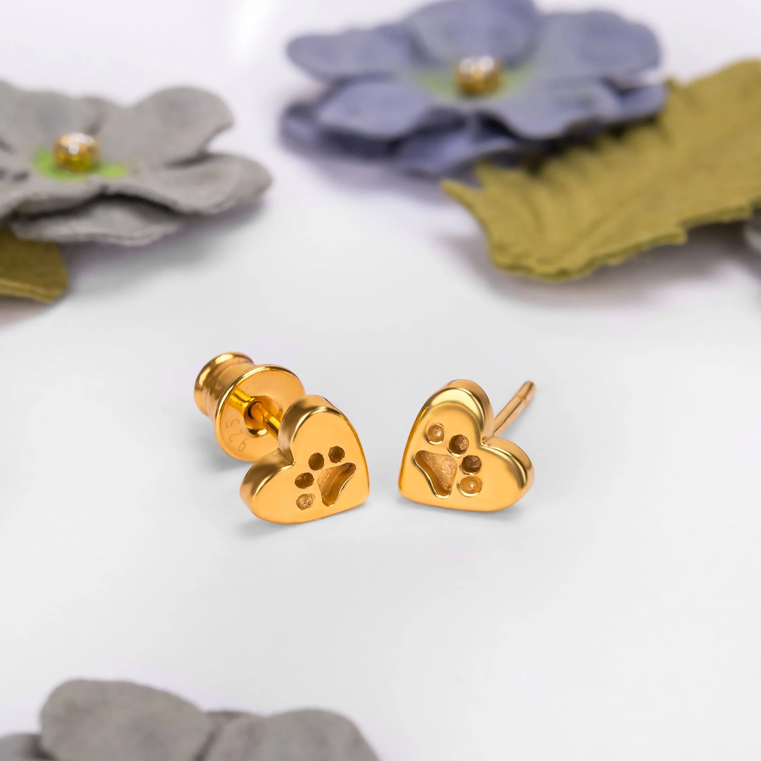 Heart Paw Print Stud Earrings in Silver with 24ct Gold sold by Henryka product image thumbnail 5