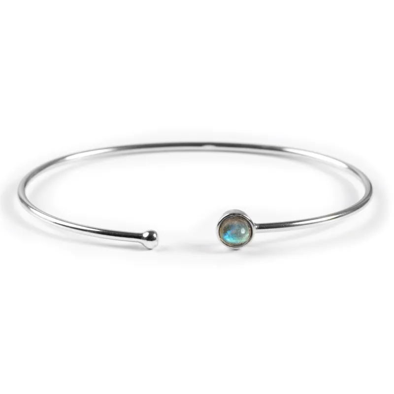 Simple Solo Cuff Bangle in Silver and Labradorite sold by Henryka