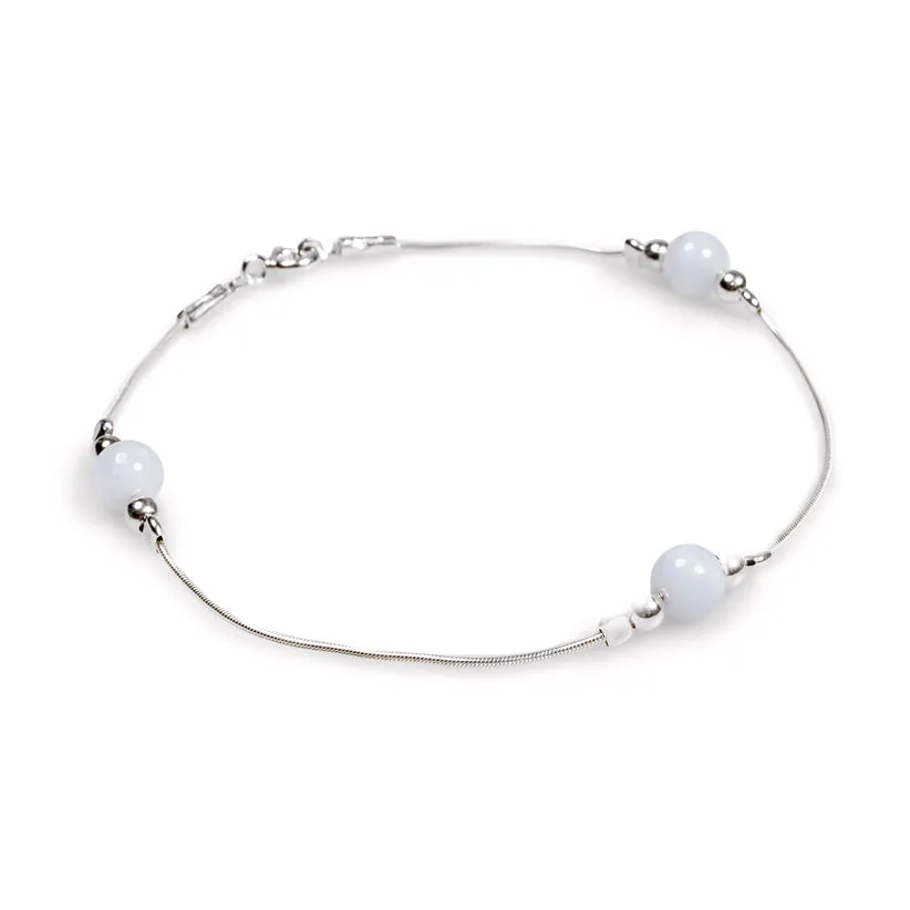 Bead Bracelet in Silver and Light Blue Lace Agate sold by Henryka