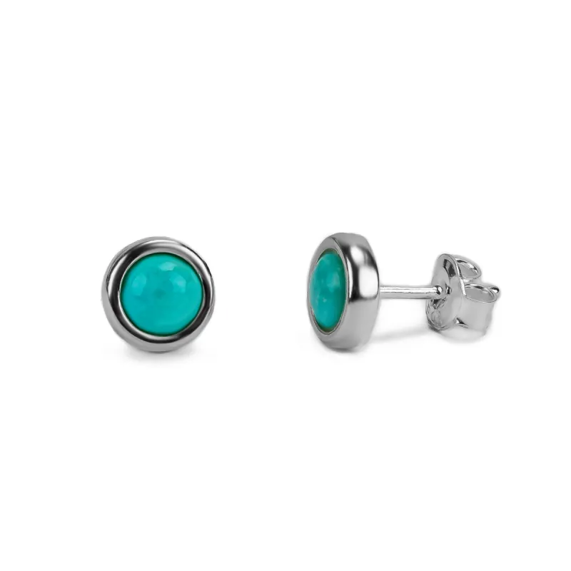 Small Round Stud Earrings in Silver and Natural Turquoise sold by Henryka