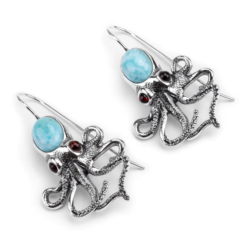 Statement Octopus Earring in Silver & Larimar sold by Henryka