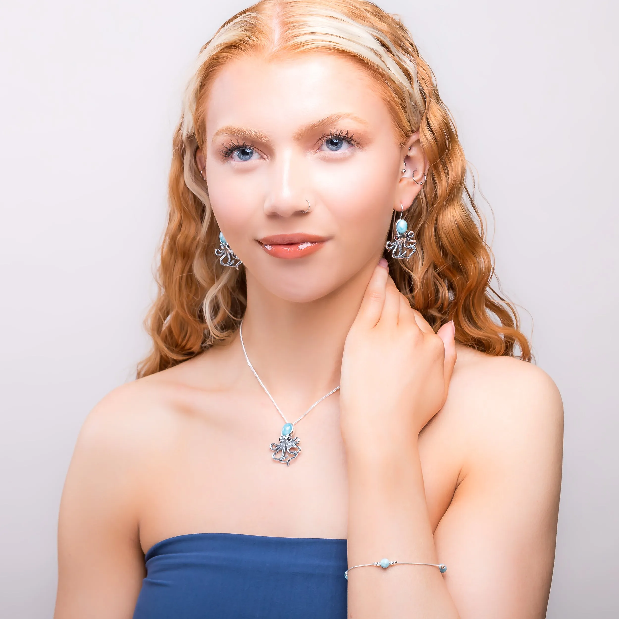 Statement Octopus Earring in Silver & Larimar sold by Henryka product image thumbnail 5