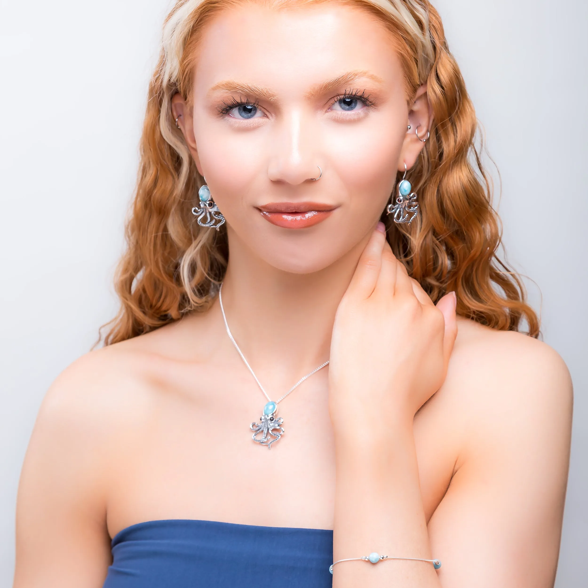 Statement Octopus Earring in Silver & Larimar sold by Henryka product image thumbnail 4