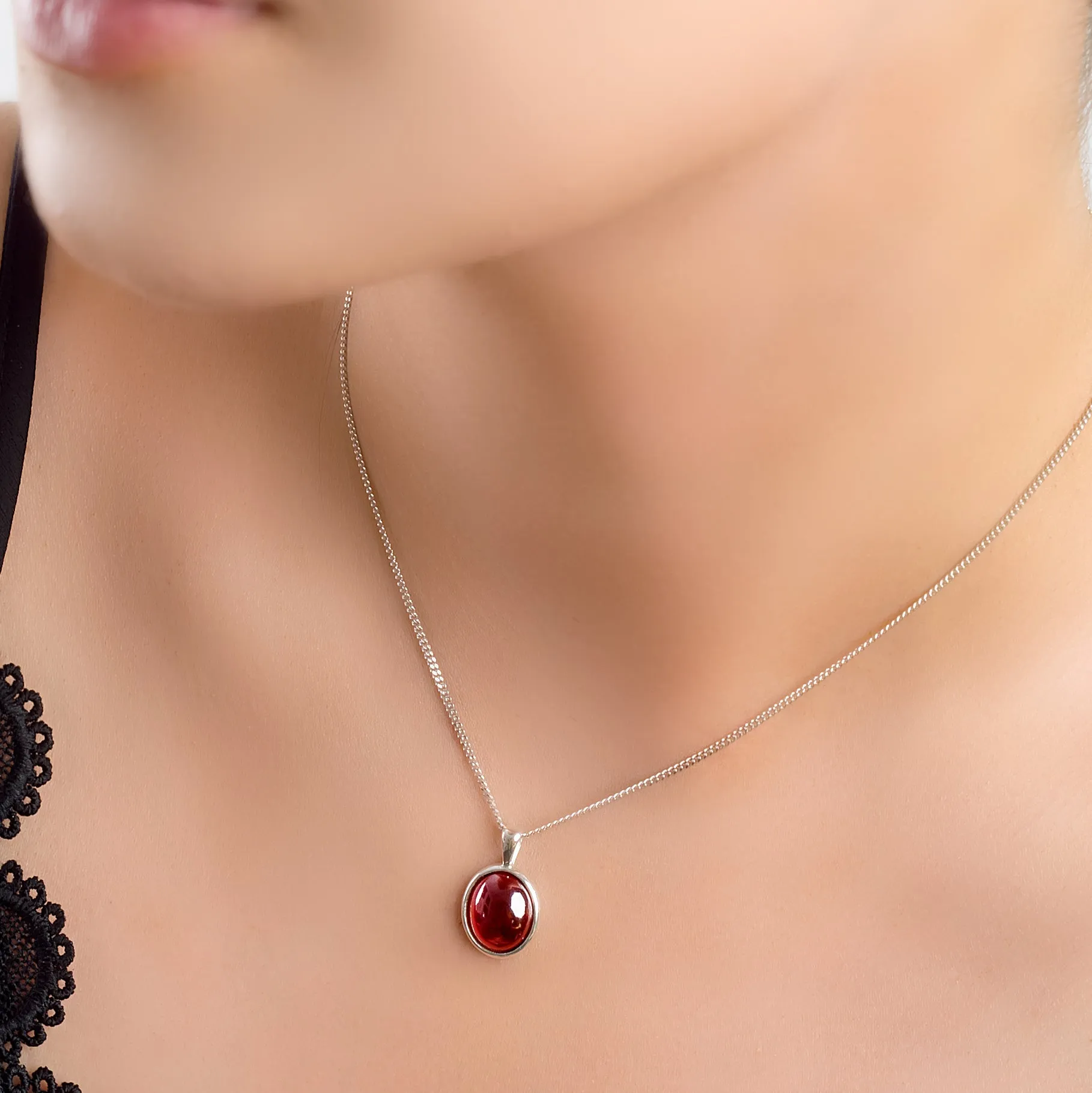 Classic Oval Necklace in Silver and Garnet sold by Henryka product image thumbnail 2