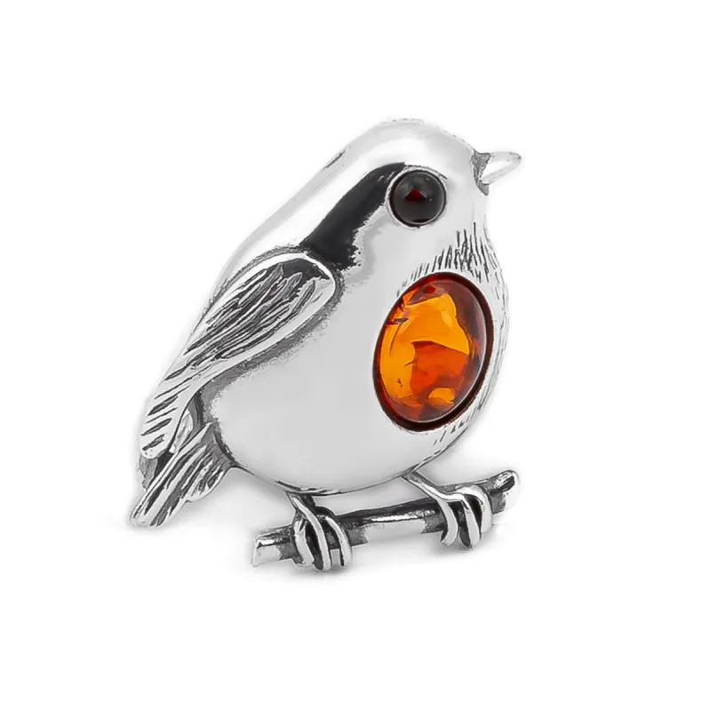 Robin Brooch in Silver and Amber sold by Henryka
