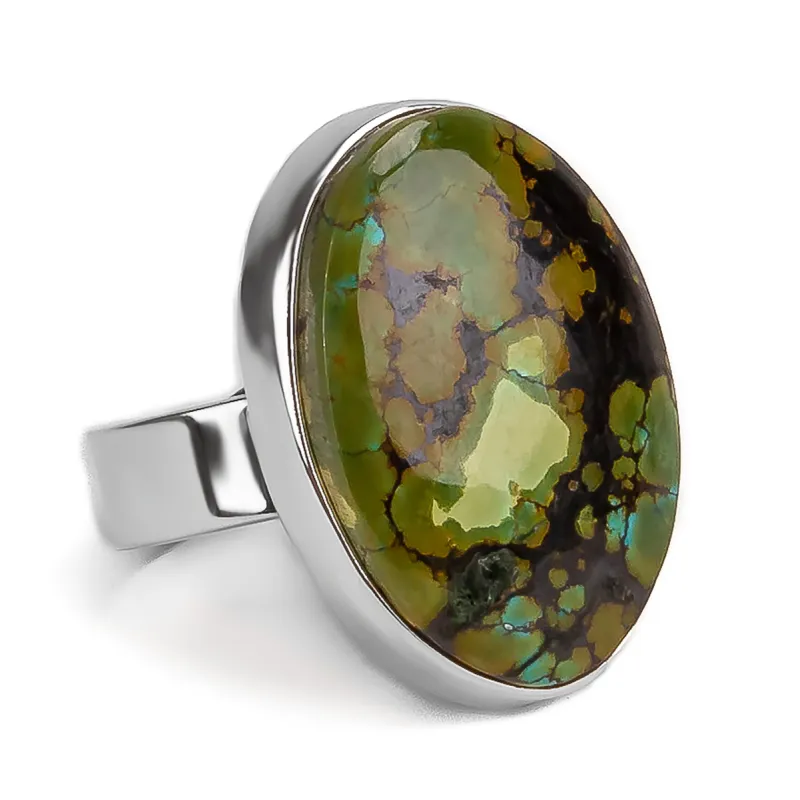 Tibetan Turquoise Adjustable Ring - Natural Designer Gemstone made by Henryka