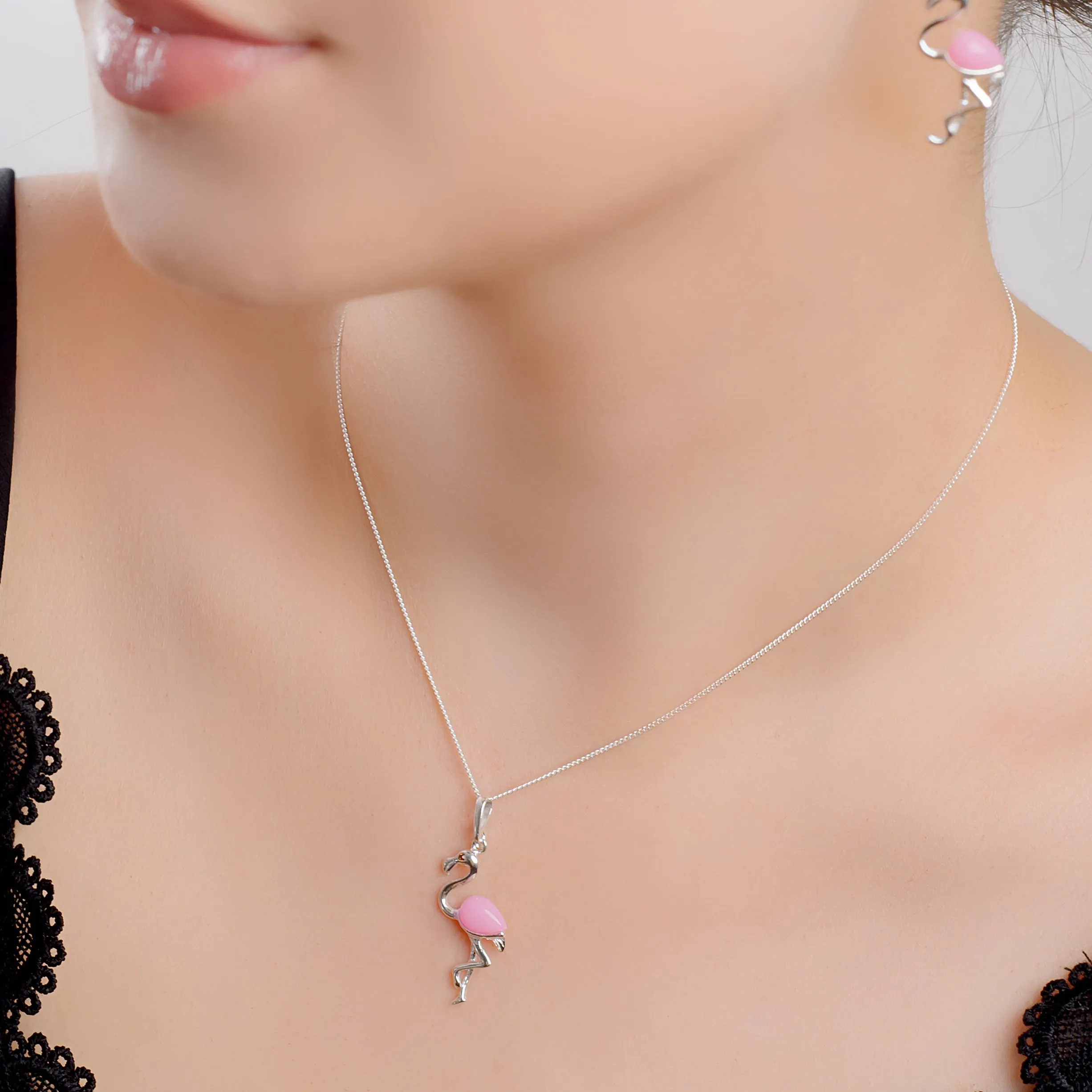 Flamingo Necklace in Silver and Pink Agate sold by Henryka product image thumbnail 2