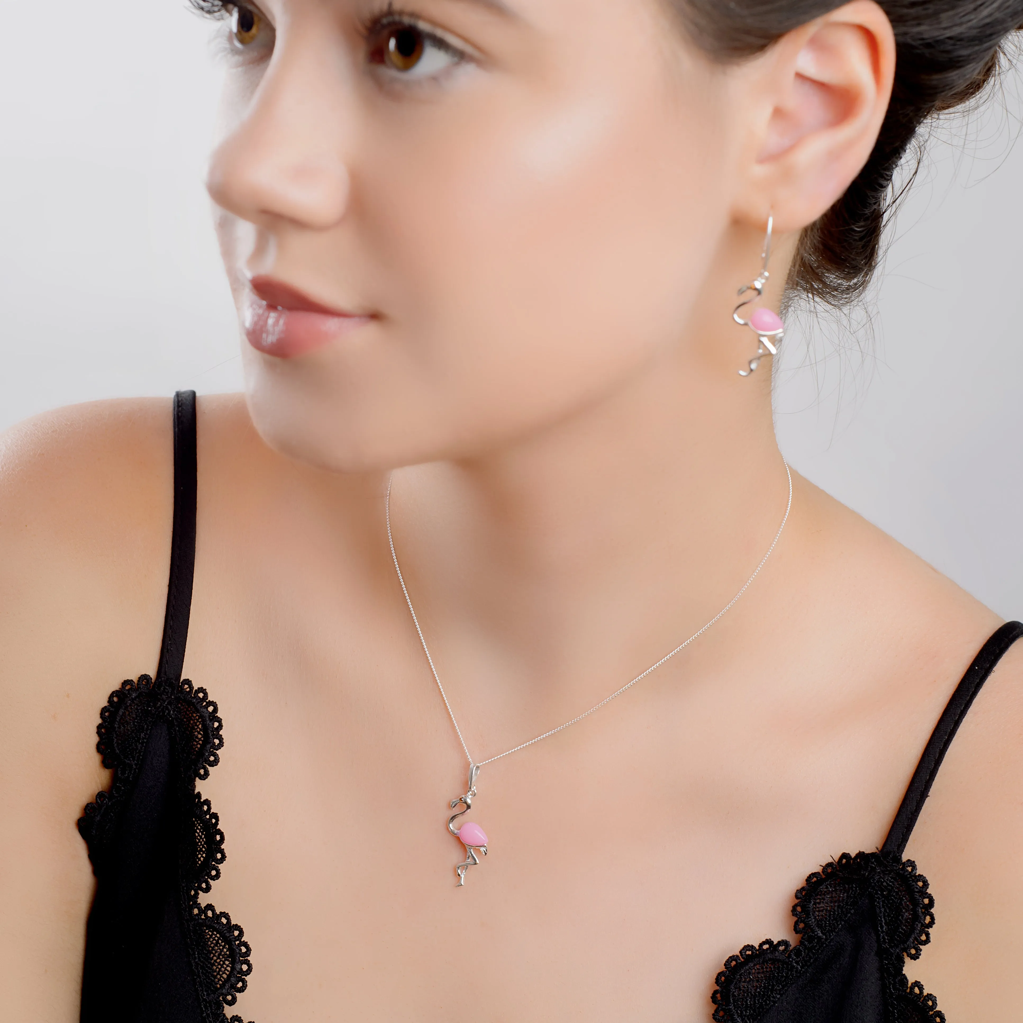 Flamingo Necklace in Silver and Pink Agate sold by Henryka product image thumbnail 3