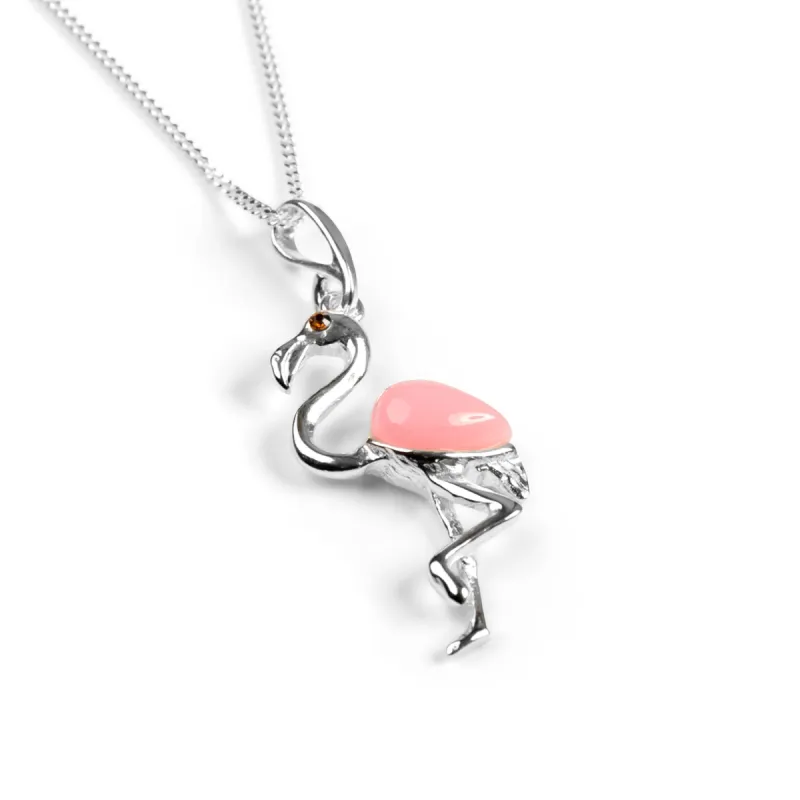 Flamingo Necklace in Silver and Pink Agate sold by Henryka
