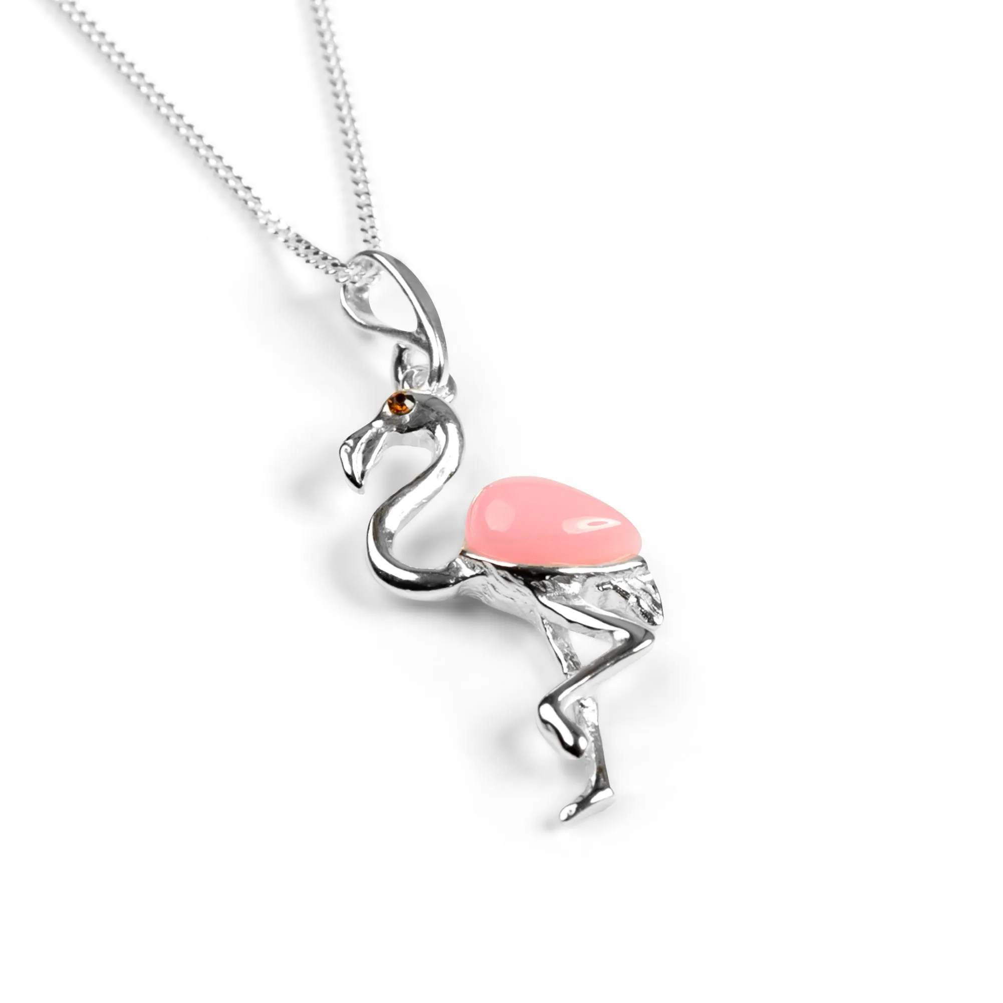 Flamingo Necklace in Silver and Pink Agate sold by Henryka