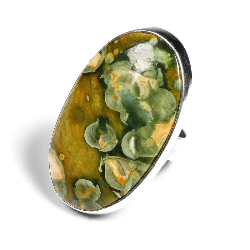 Rainforest Jasper Adjustable Statement Ring - Natural Designer Gemstone sold by Henryka