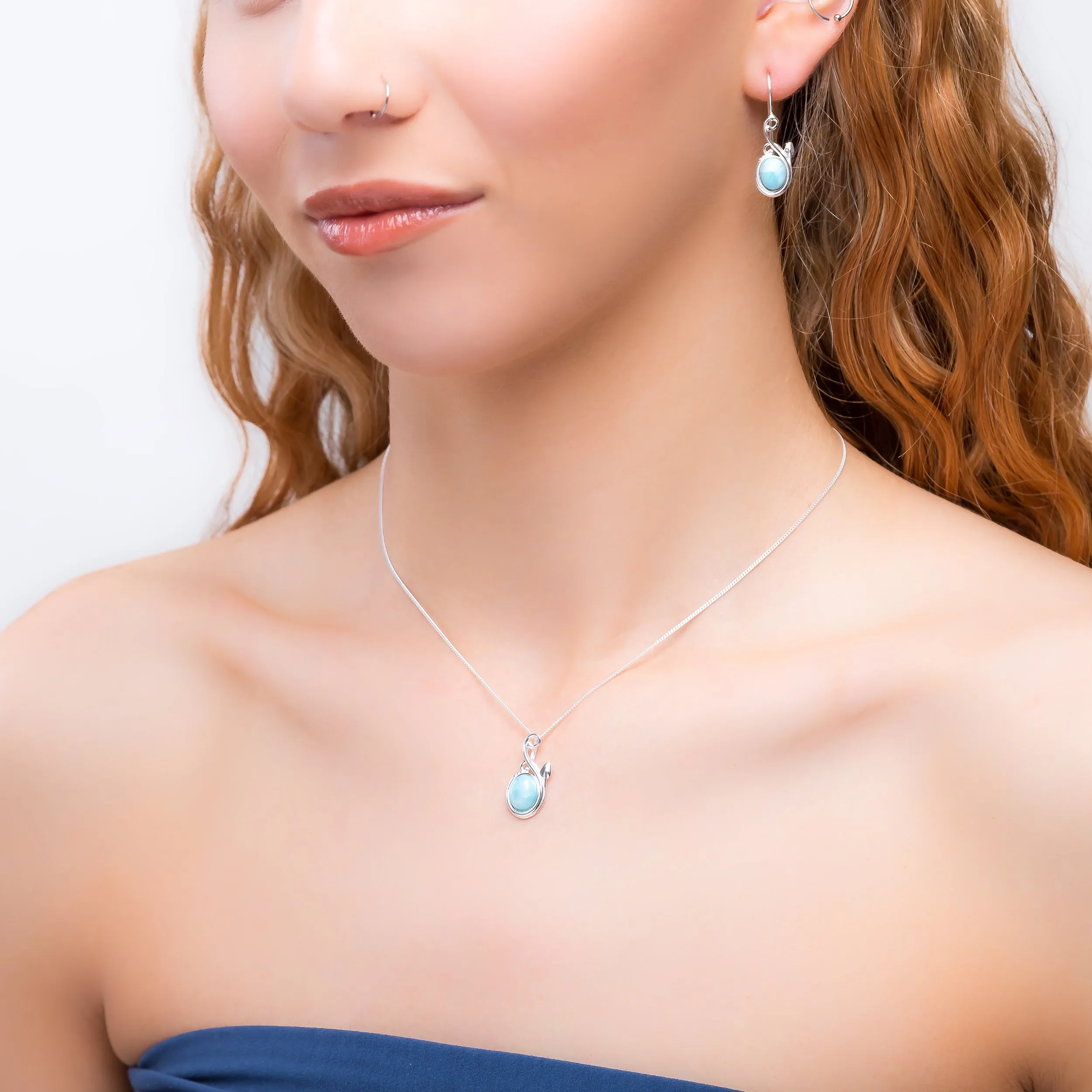 Leaf Motif Necklace in Silver and Larimar sold by Henryka product image thumbnail 3