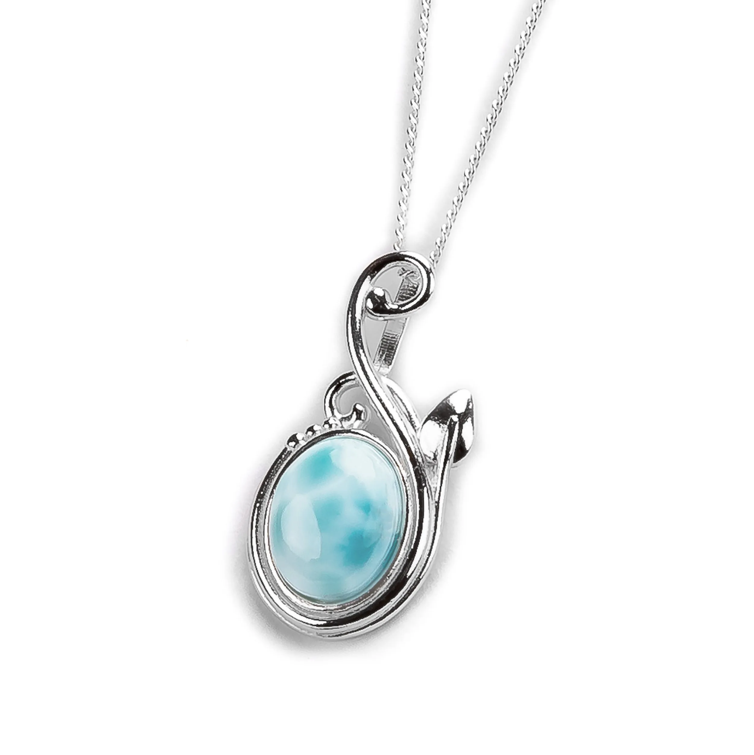 Leaf Motif Necklace in Silver and Larimar sold by Henryka