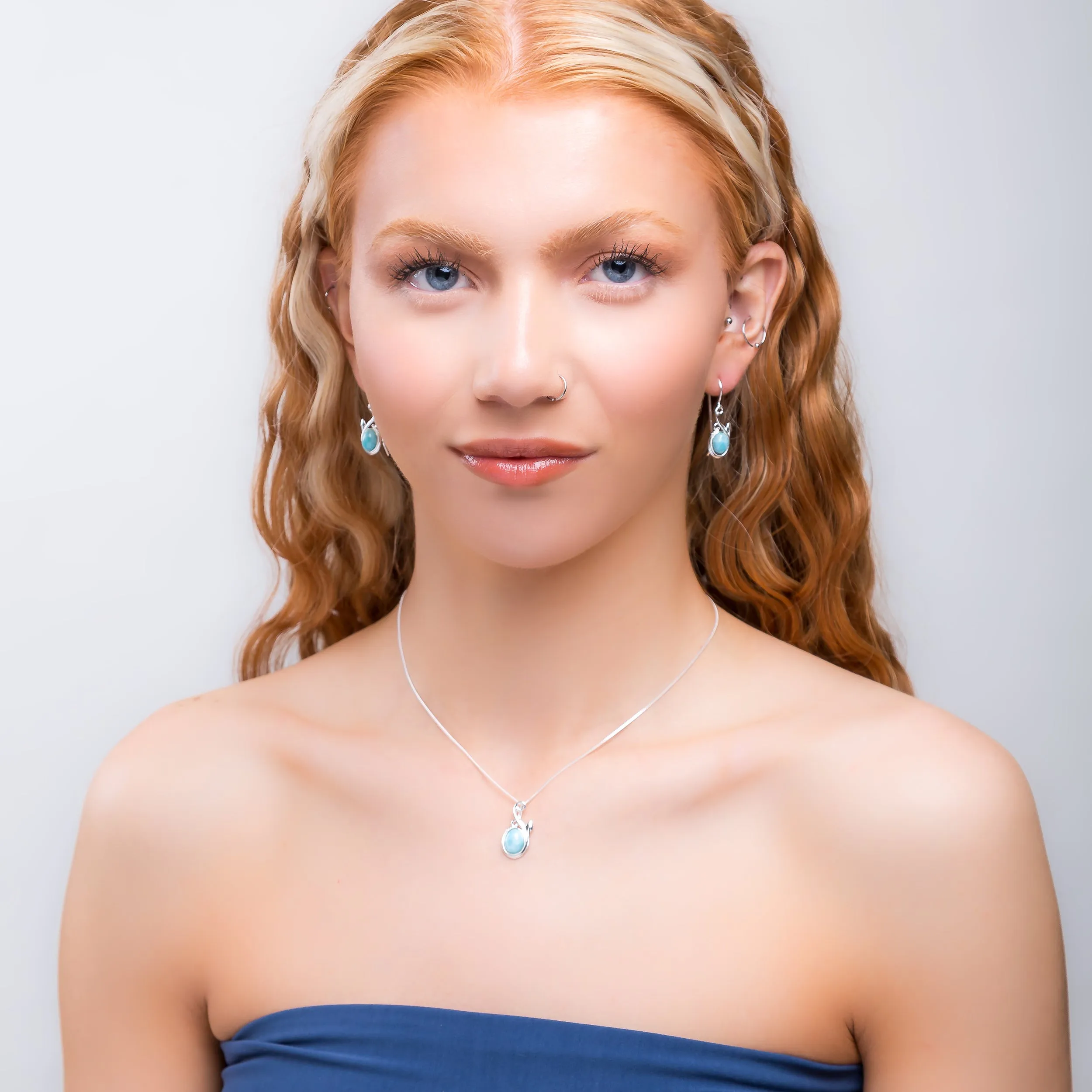 Leaf Motif Necklace in Silver and Larimar sold by Henryka product image thumbnail 4