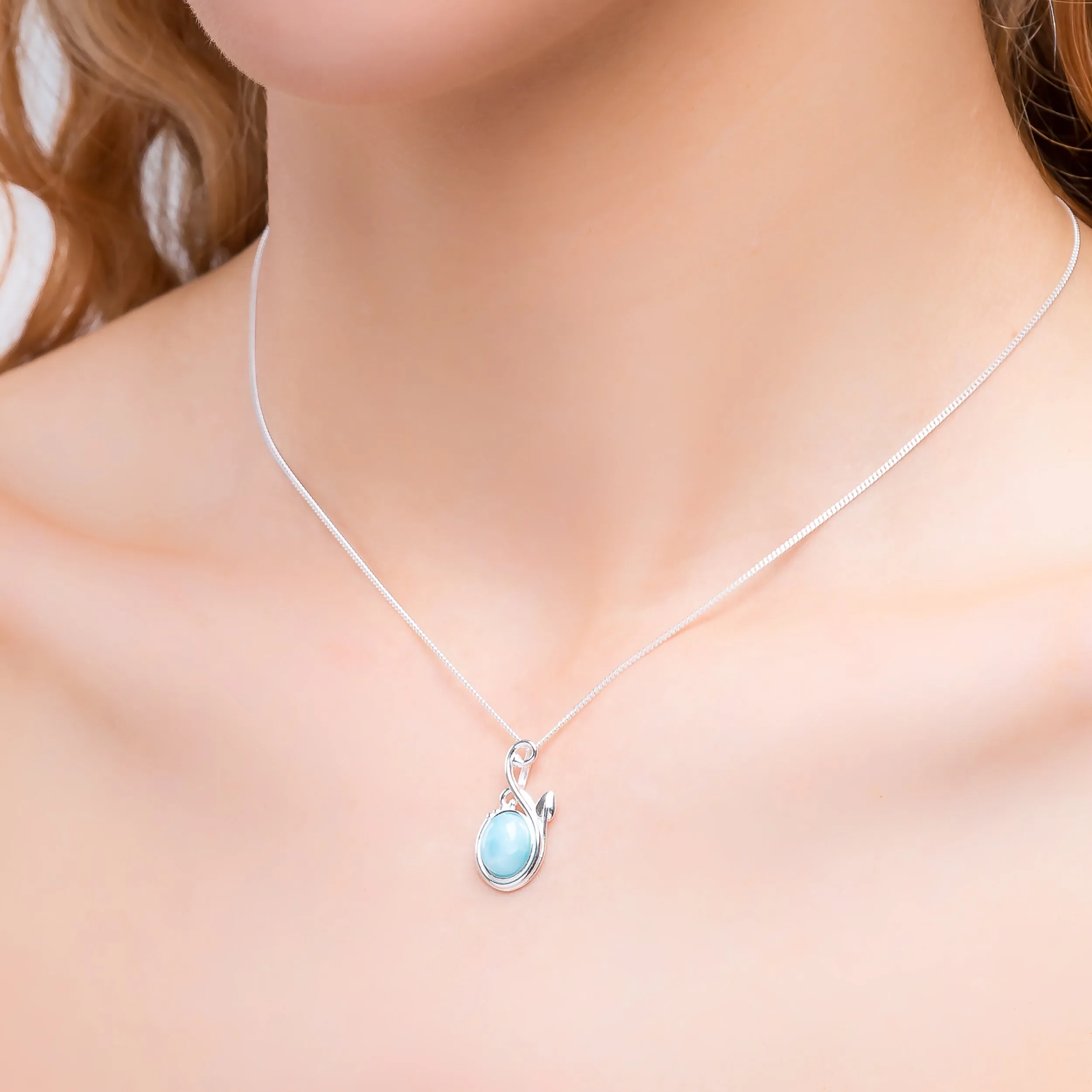 Leaf Motif Necklace in Silver and Larimar sold by Henryka product image thumbnail 2