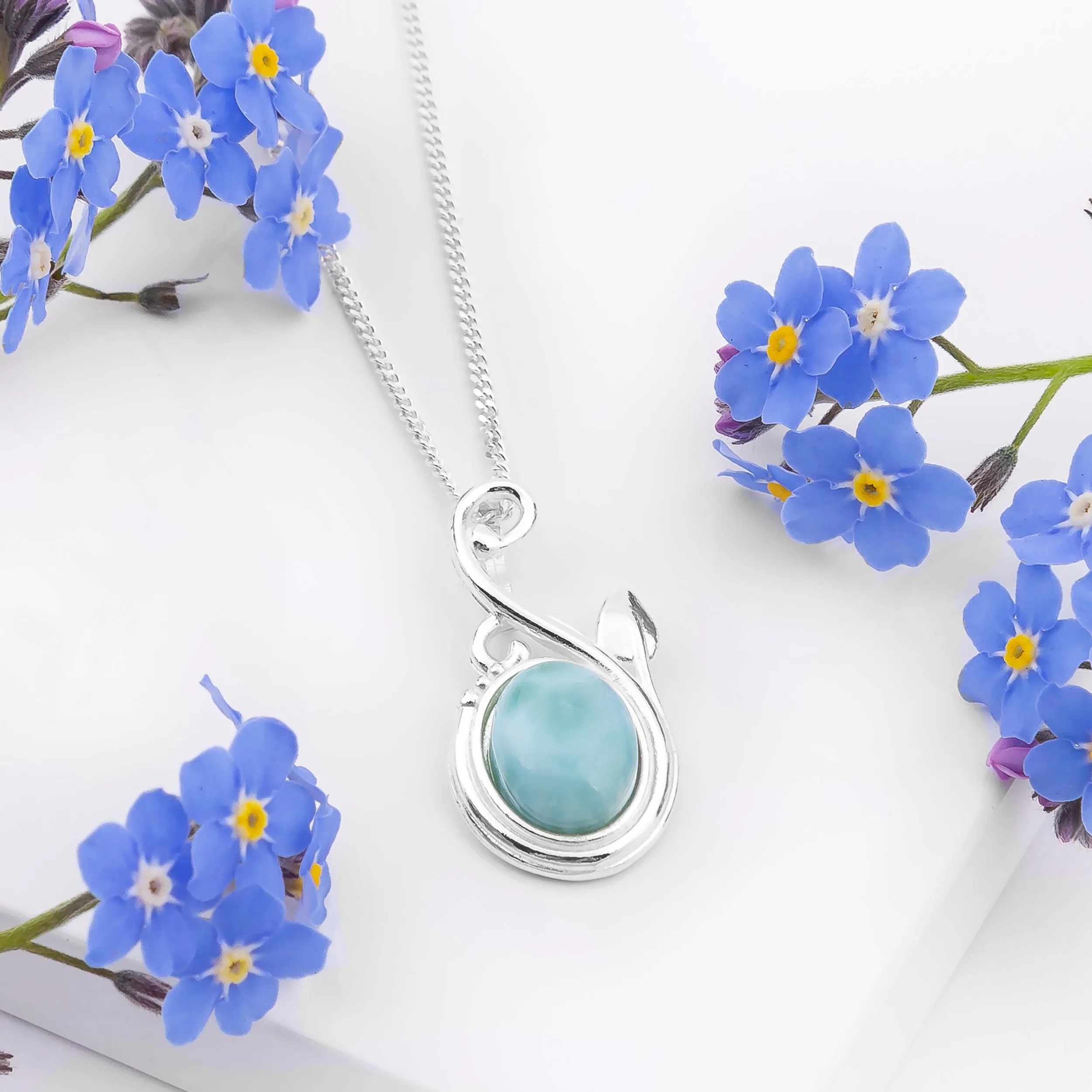 Leaf Motif Necklace in Silver and Larimar sold by Henryka product image thumbnail 5
