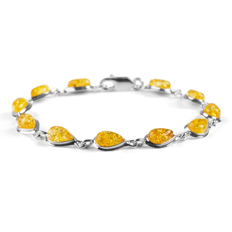 Classic Teardrop Link Bracelet in Silver and Yellow Amber sold by Henryka