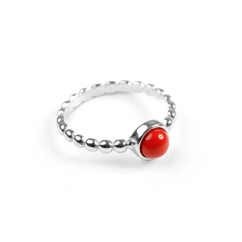 Round Charm Bead Ring in Silver and Coral sold by Henryka