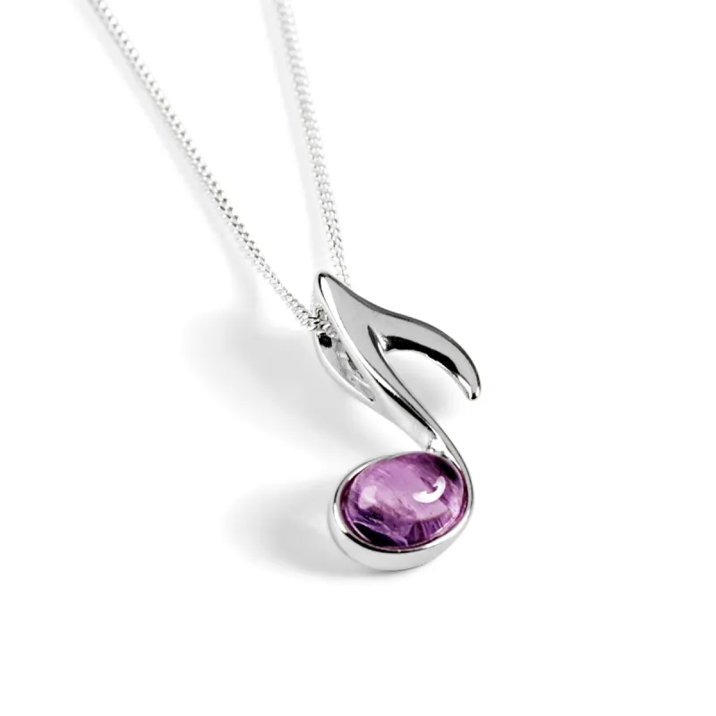 Quaver Music Note Necklace in Silver and Amethyst sold by Henryka