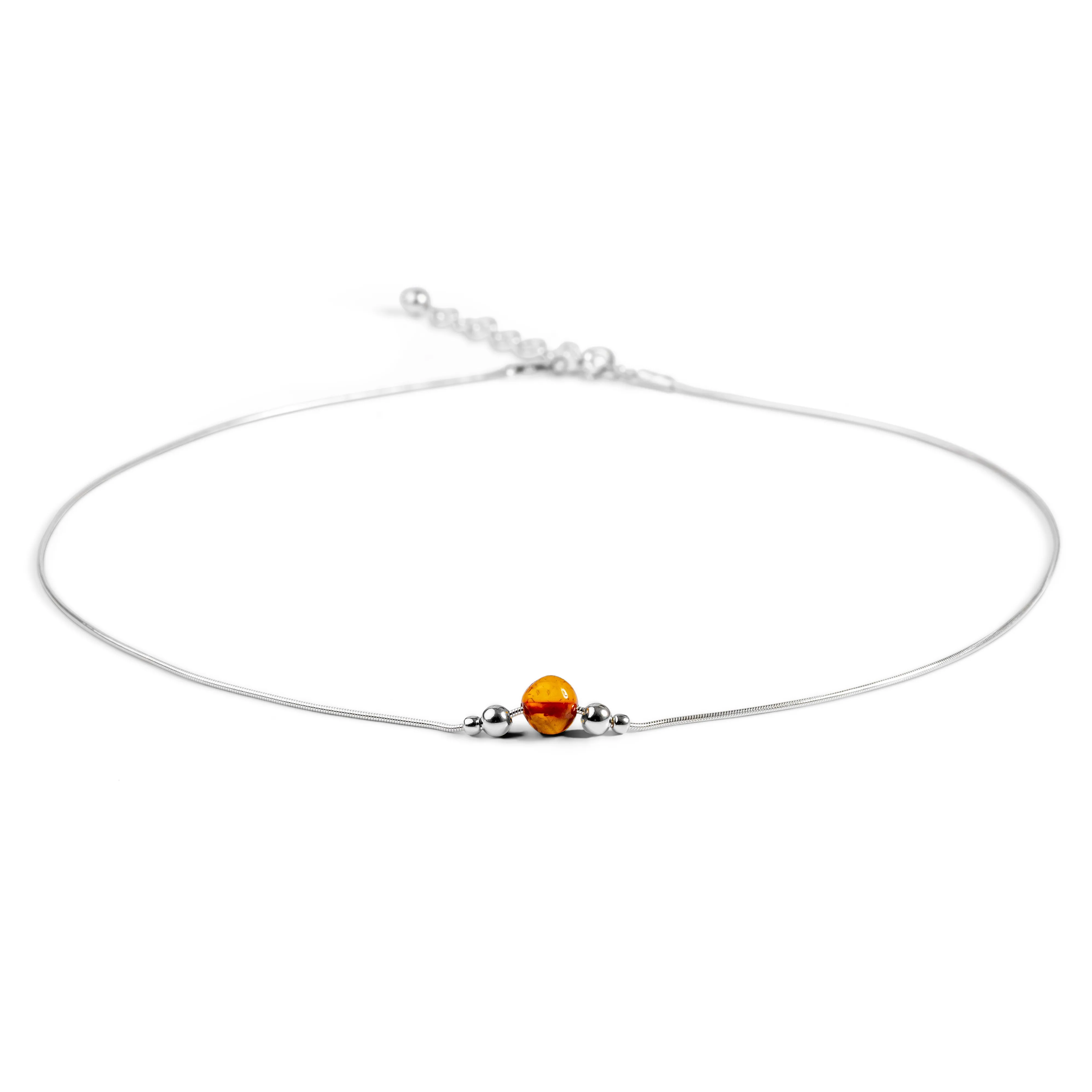 Delicate Single Stone Necklace in Silver and Amber sold by Henryka product image thumbnail 2