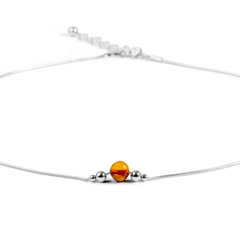 Delicate Single Stone Necklace in Silver and Amber sold by Henryka
