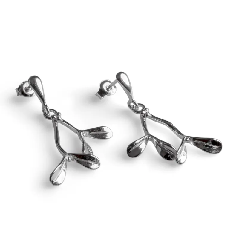 Merry Mistletoe Stud Drop Earrings in Silver sold by Henryka
