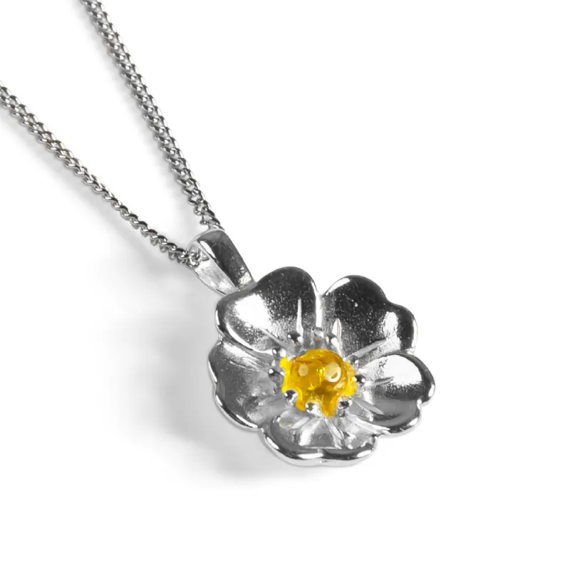 Beautiful Buttercup Necklace in Silver with 24ct Gold and Yellow Amber sold by Henryka