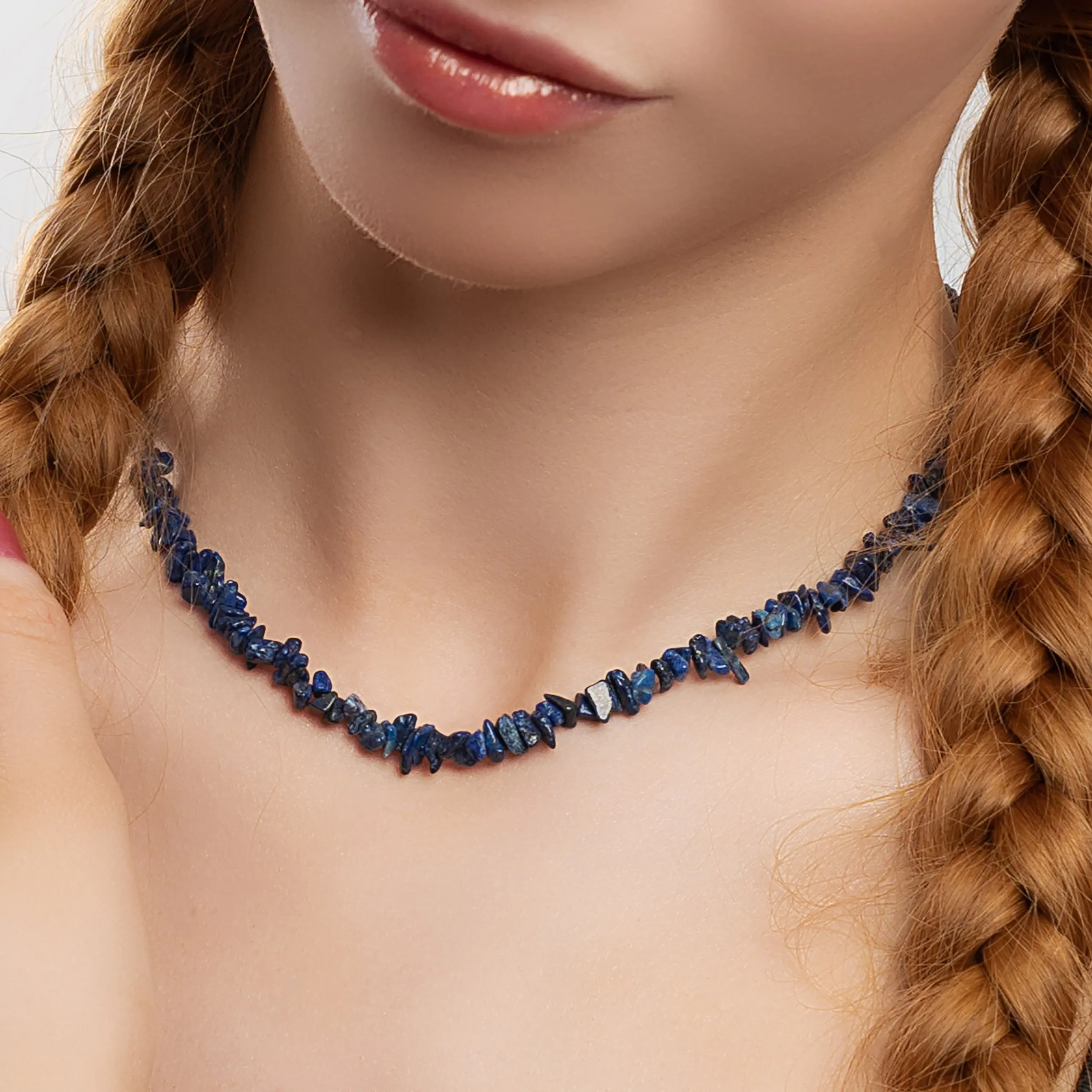 Mini Nugget Bead Necklace in Silver and Lapis Lazuli sold by Henryka product image thumbnail 2