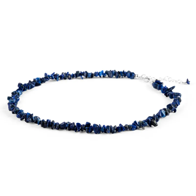 Mini Nugget Bead Necklace in Silver and Lapis Lazuli sold by Henryka