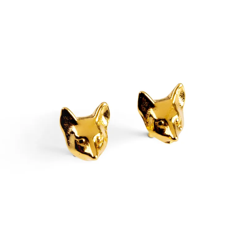 Fox Head Stud Earrings in Silver with 24ct Gold made by Henryka