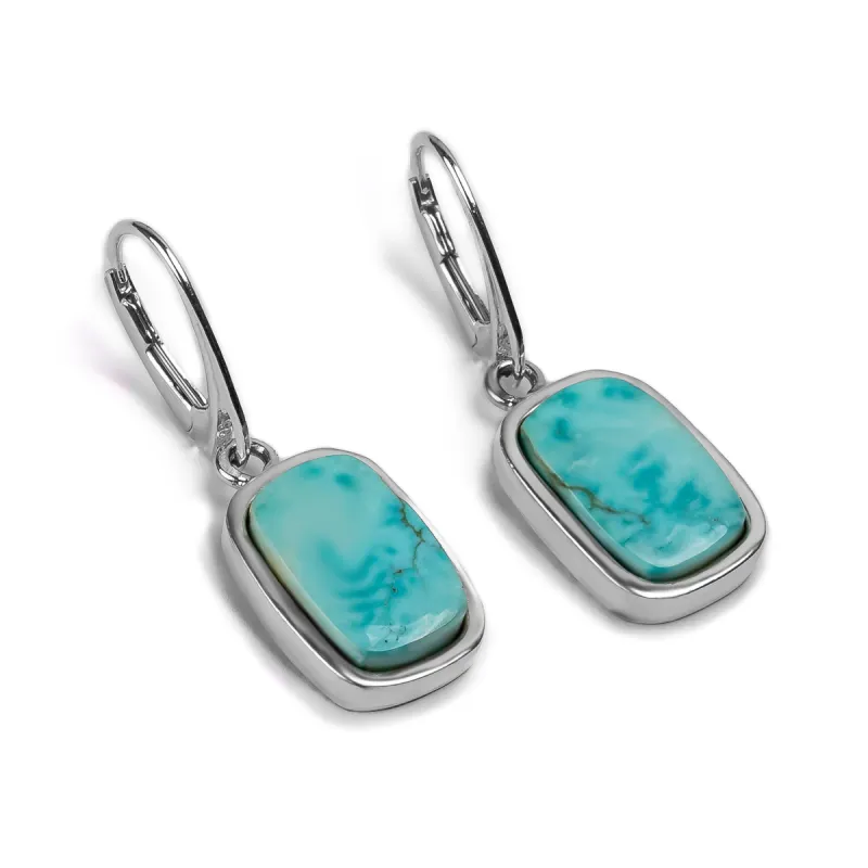Rectangle Tibetan Turquoise Earrings - Natural Designer Gemstones sold by Henryka