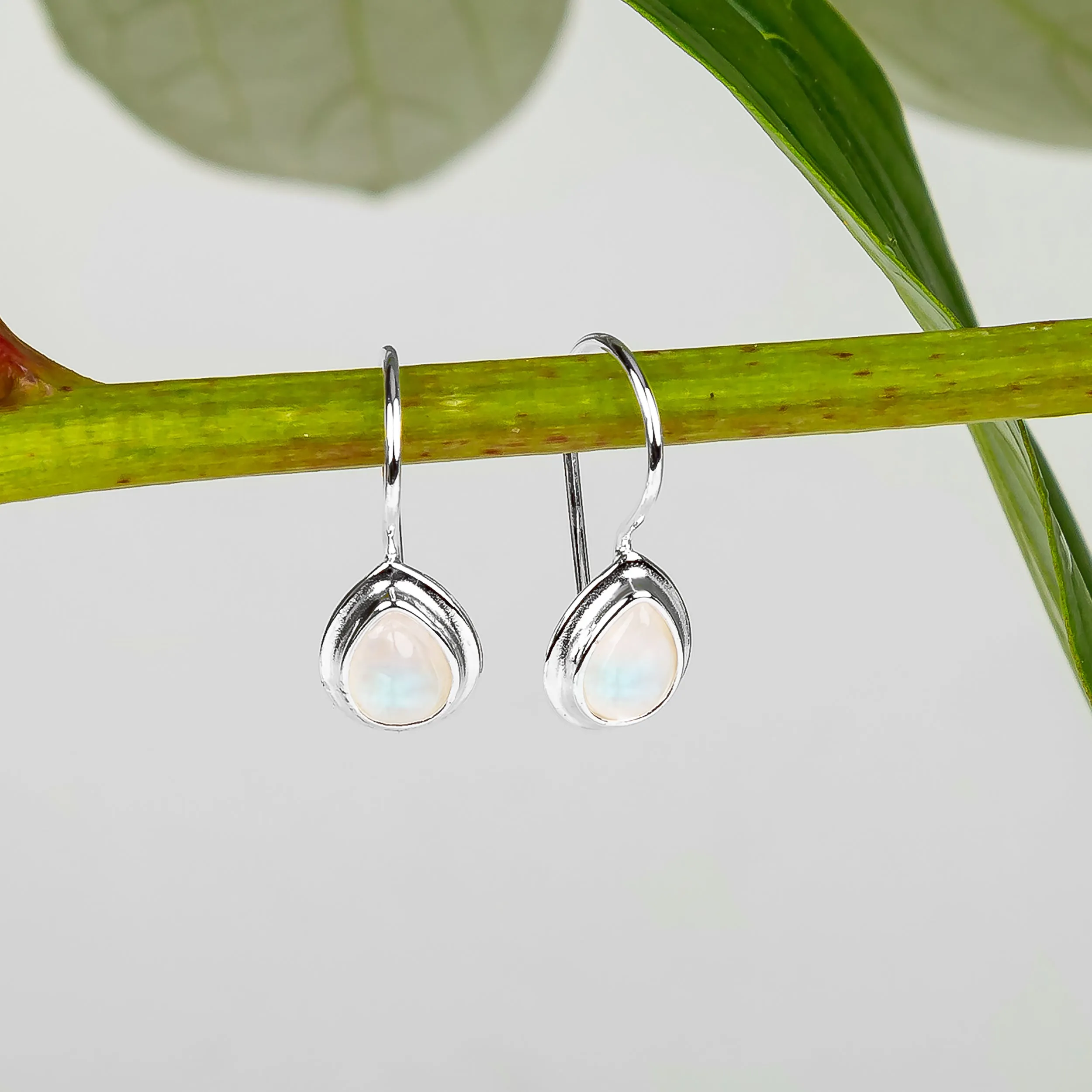 Classic Teardrop Hook Earrings in Silver and Moonstone sold by Henryka product image thumbnail 4