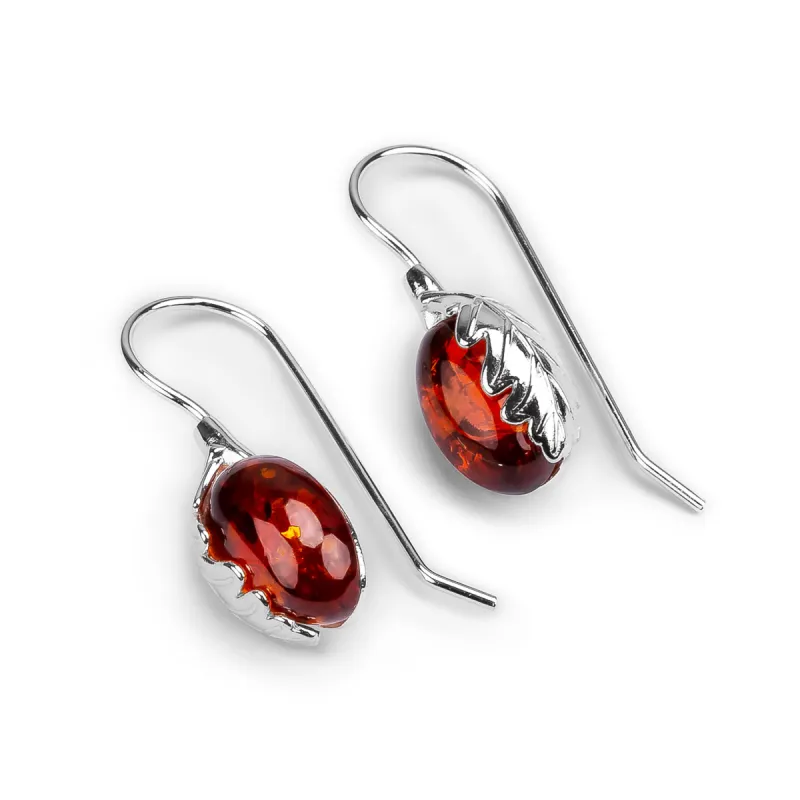 Oak Leaf Hook Earrings in Silver and Amber sold by Henryka