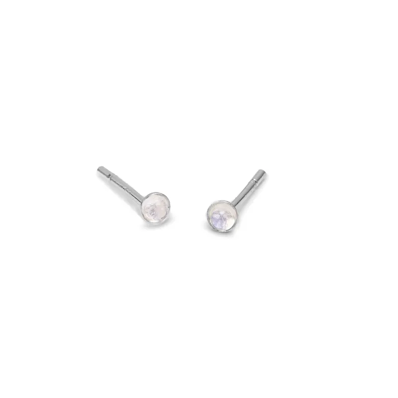 Teeny Tiny Round Stud Earrings in Silver and Moonstone sold by Henryka