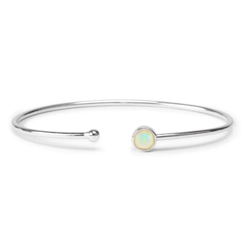 Simple Solo Cuff Bangle in Silver and Ethiopian Opal sold by Henryka