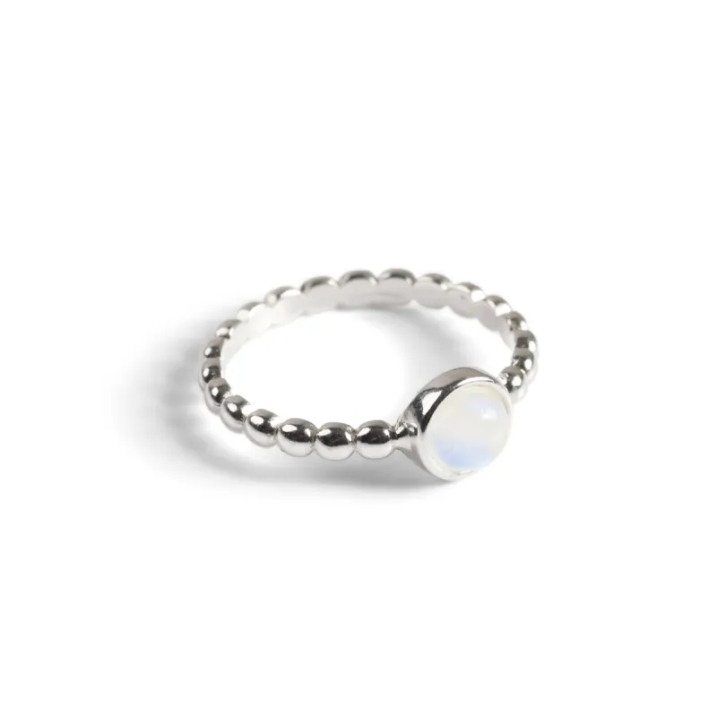 Round Charm Bead Ring in Silver and Moonstone sold by Henryka