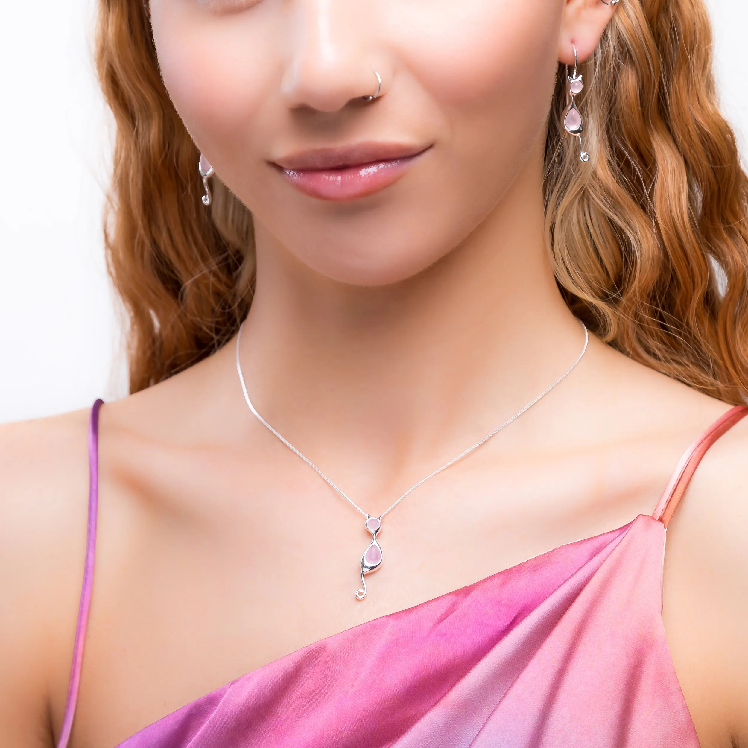 Cat Necklace in Silver and Rose Quartz sold by Henryka product image thumbnail 3