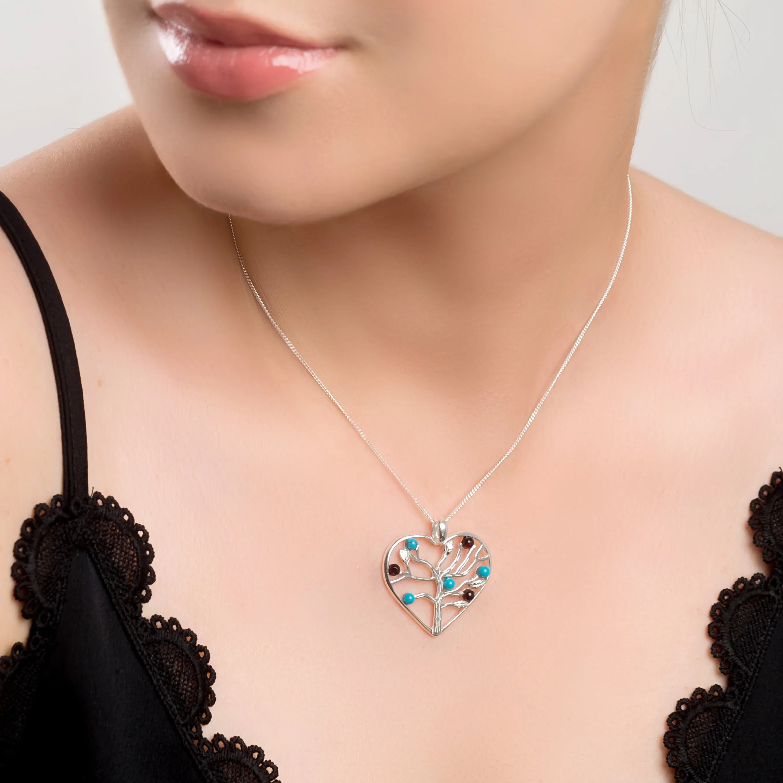 Symbol of Love Heart Necklace in Silver, Turquoise and Cherry Amber sold by Henryka product image thumbnail 2