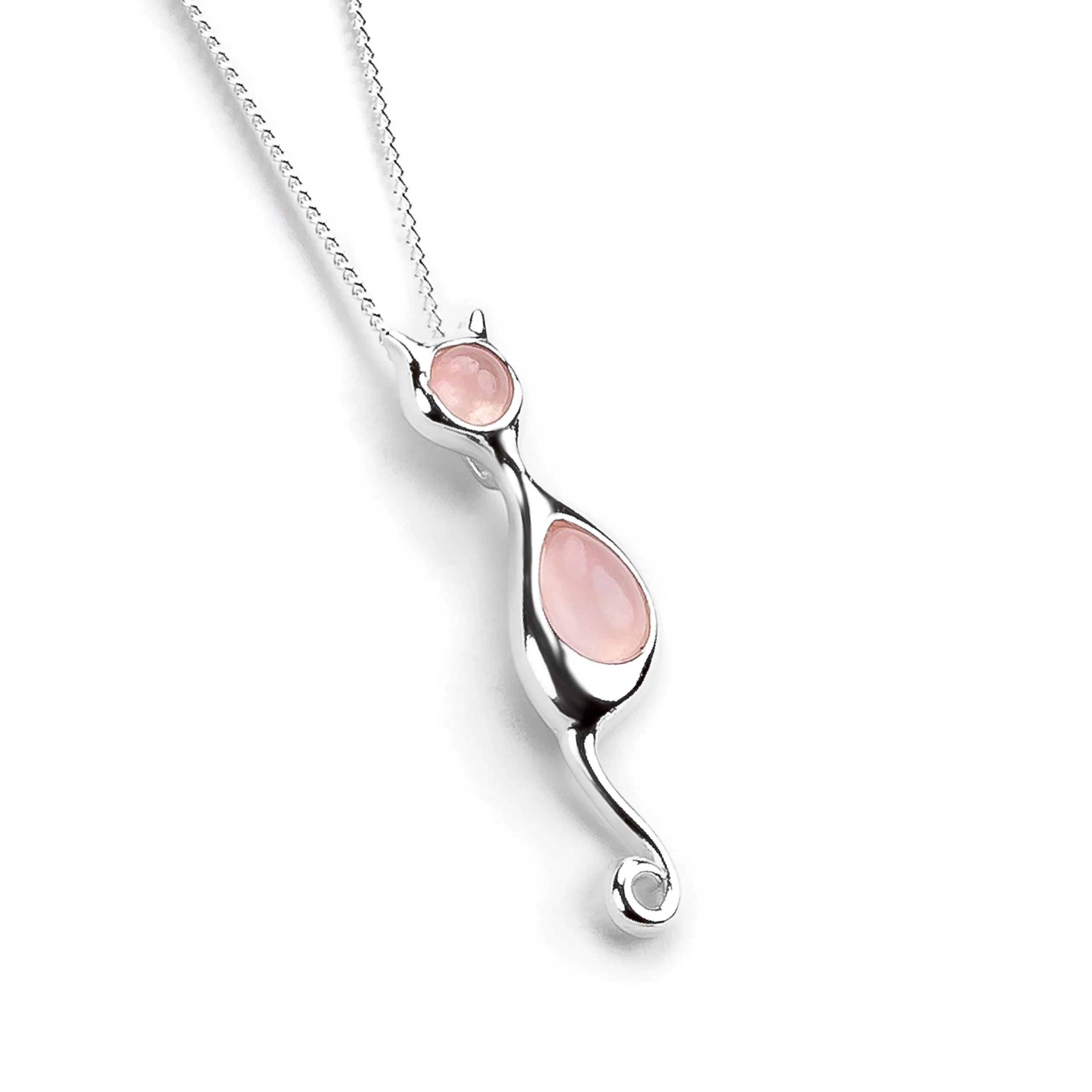 Cat Necklace in Silver and Rose Quartz sold by Henryka