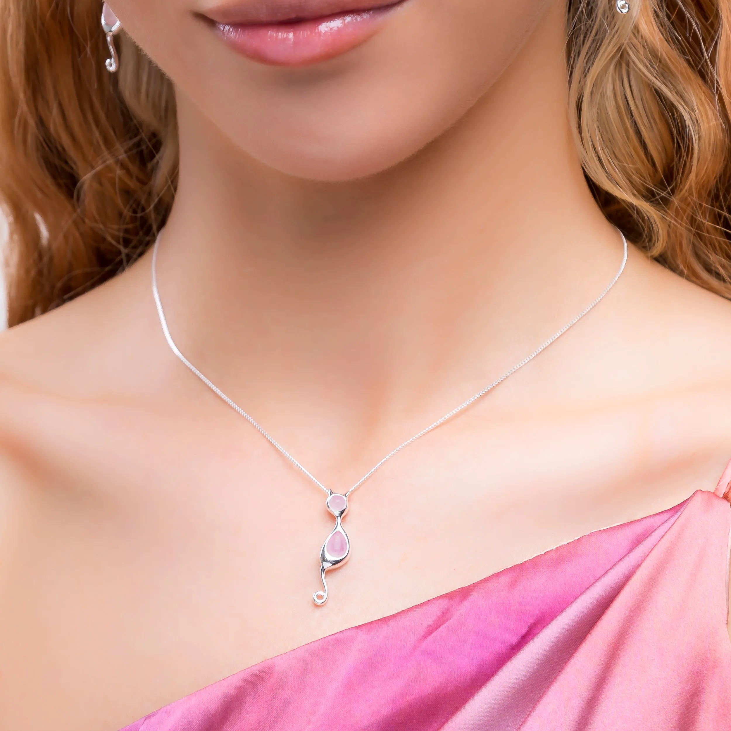 Cat Necklace in Silver and Rose Quartz sold by Henryka product image thumbnail 2