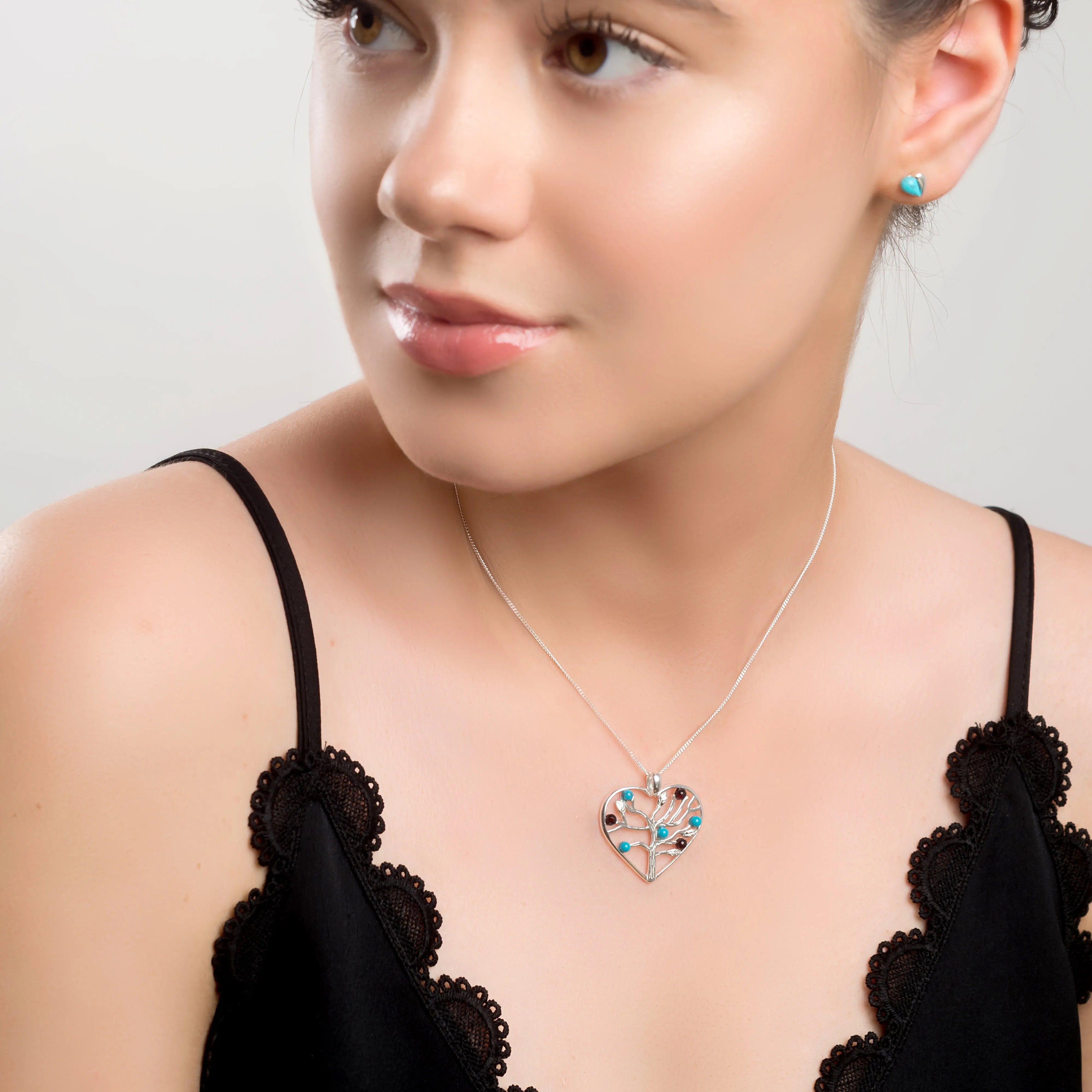 Symbol of Love Heart Necklace in Silver, Turquoise and Cherry Amber sold by Henryka product image thumbnail 3