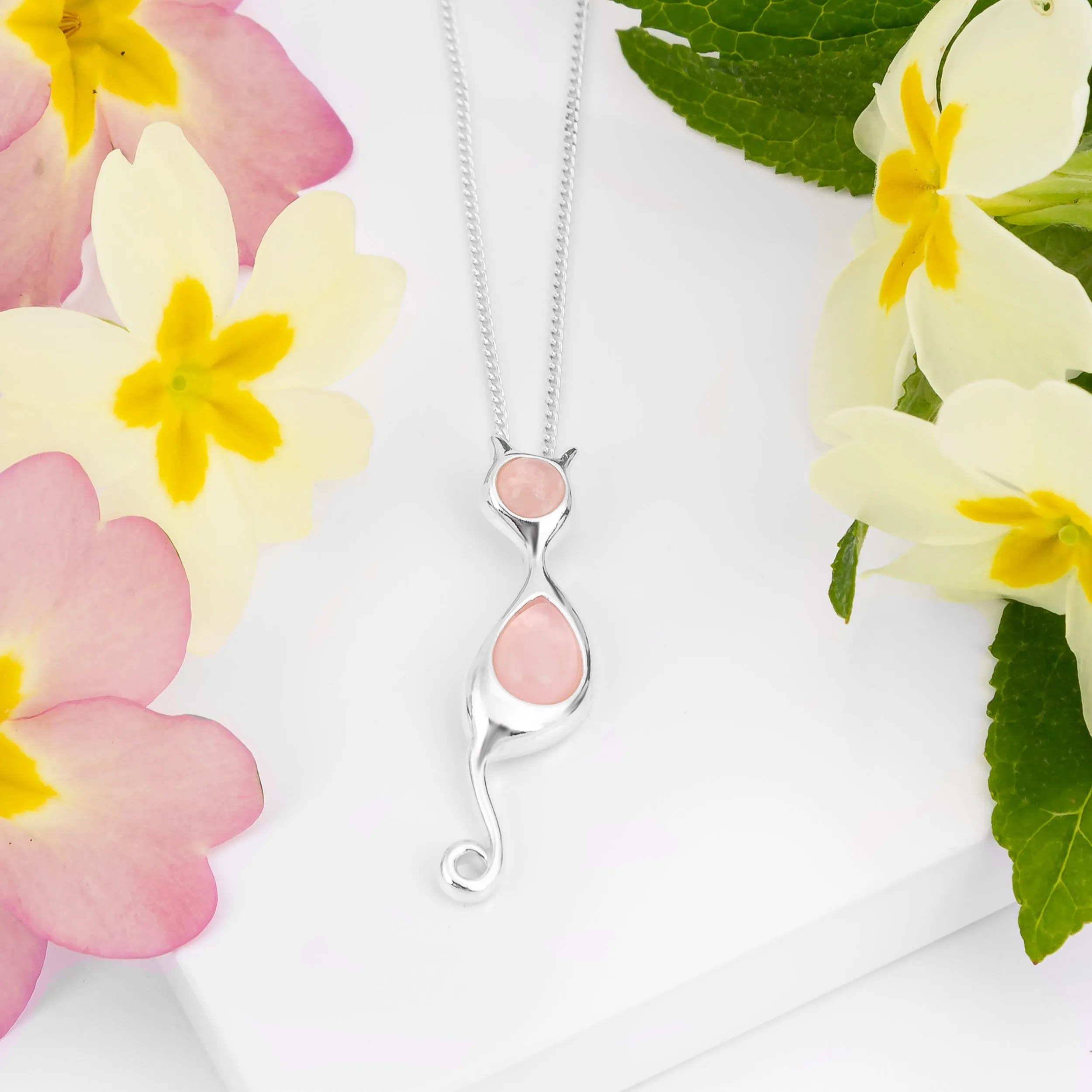 Cat Necklace in Silver and Rose Quartz sold by Henryka product image thumbnail 5