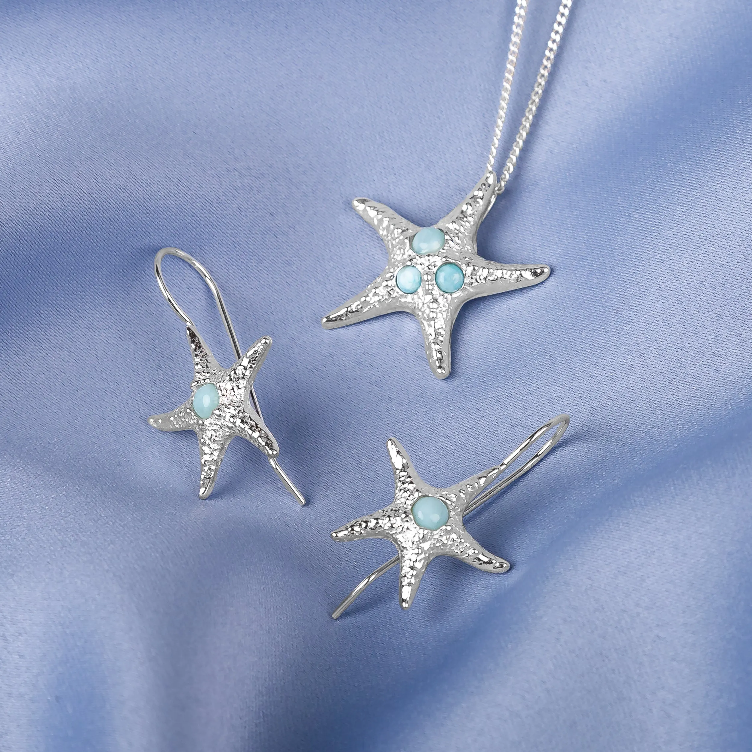 Large Starfish Necklace in Silver & Larimar sold by Henryka product image thumbnail 5