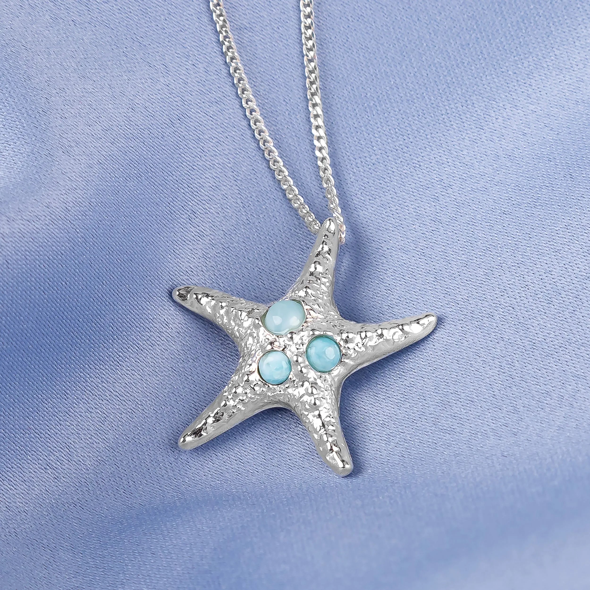 Large Starfish Necklace in Silver & Larimar sold by Henryka product image thumbnail 4